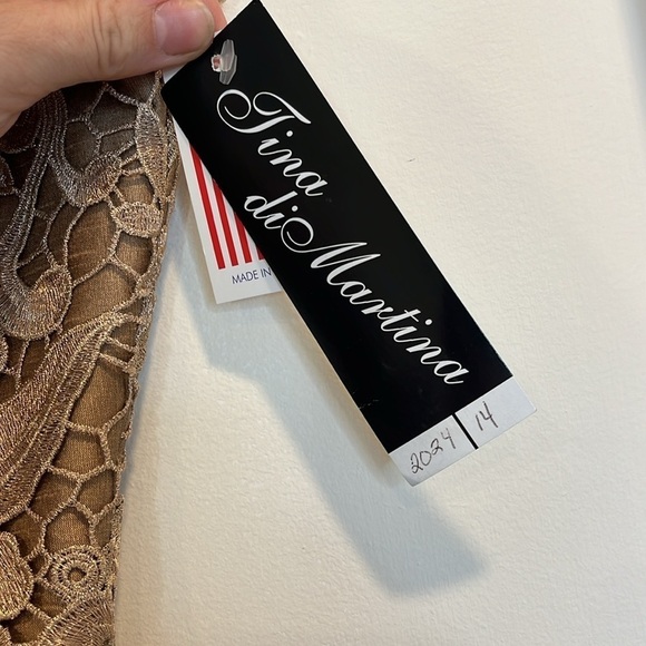 Tina Di Martina Champagne Gold Sleeveless Lace Knee Length Sheath Dress NWT - Picture 4 of 8